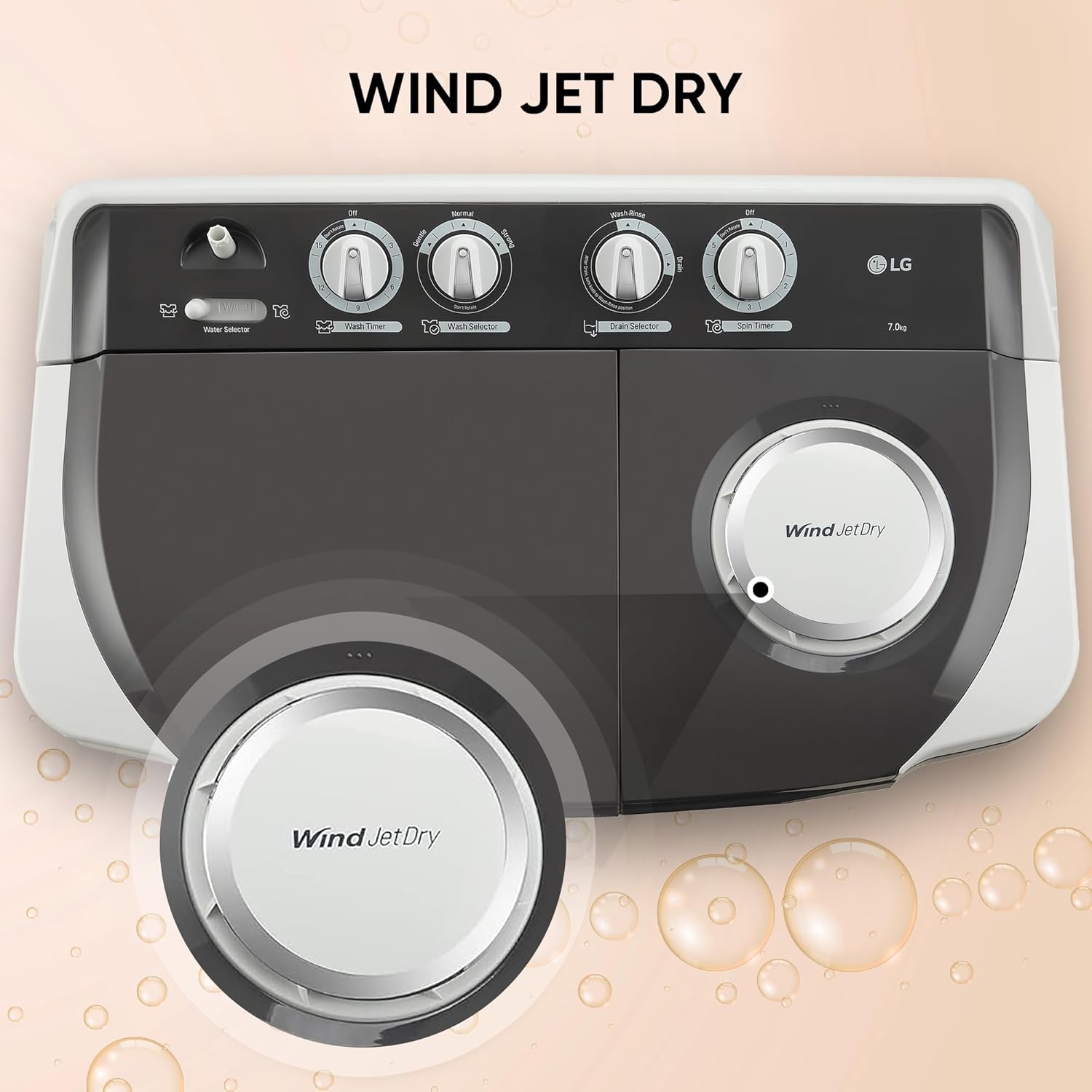 LG 7 Kg 5 Star Wind Jet Dry Semi-Automatic Top Loading Washing Machine (P7020NGAZ, Dark Gray, Rat Away Feature) - Image 7