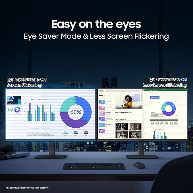 Samsung 24" (60.5 cm) S3 Flat Monitor|Super Slim Borderless Design|IPS Panel|FHD 1920 x 1080|100 Hz|5 ms|Ports-HDMI,VGA|Game Mode|Eye Saver Mode||Wall Mountable|LS24D300GAWXXL|Black - Image 4
