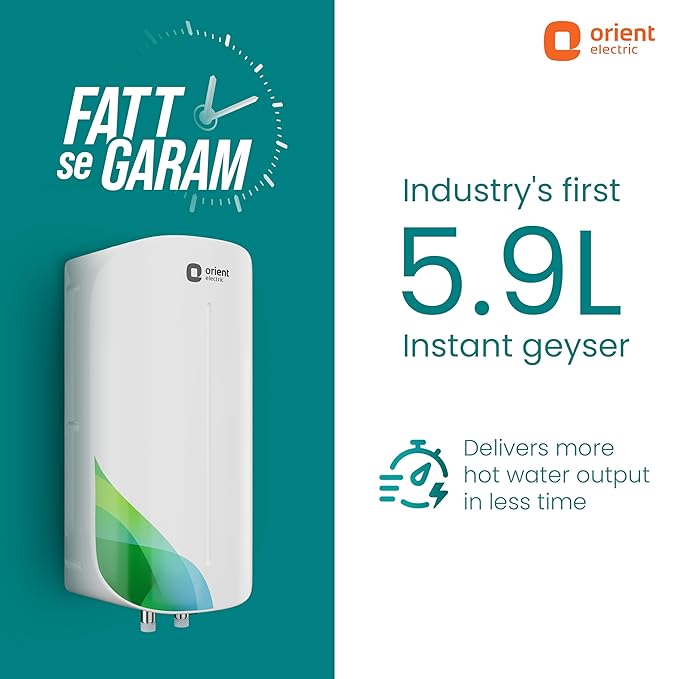Orient Electric Aura Rapid Pro Geyser|5.9L instant water heater| High grade SS tank | 3000W heavy Copper heating element |6.5 bar pressure compatibility| High-rise Compatible| 5 years tank warrant - Image 2