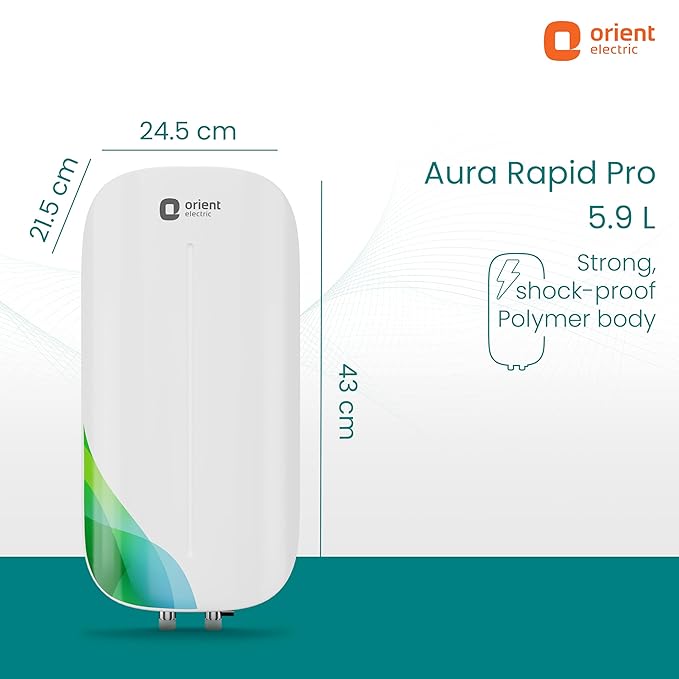 Orient Electric Aura Rapid Pro Geyser|5.9L instant water heater| High grade SS tank | 3000W heavy Copper heating element |6.5 bar pressure compatibility| High-rise Compatible| 5 years tank warrant - Image 6